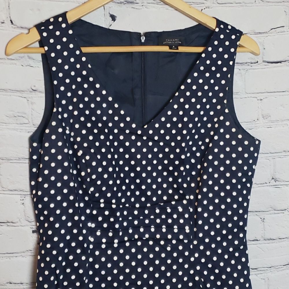 Tahari Navy Blue Polka Dot Dress - Picture 4 of 6